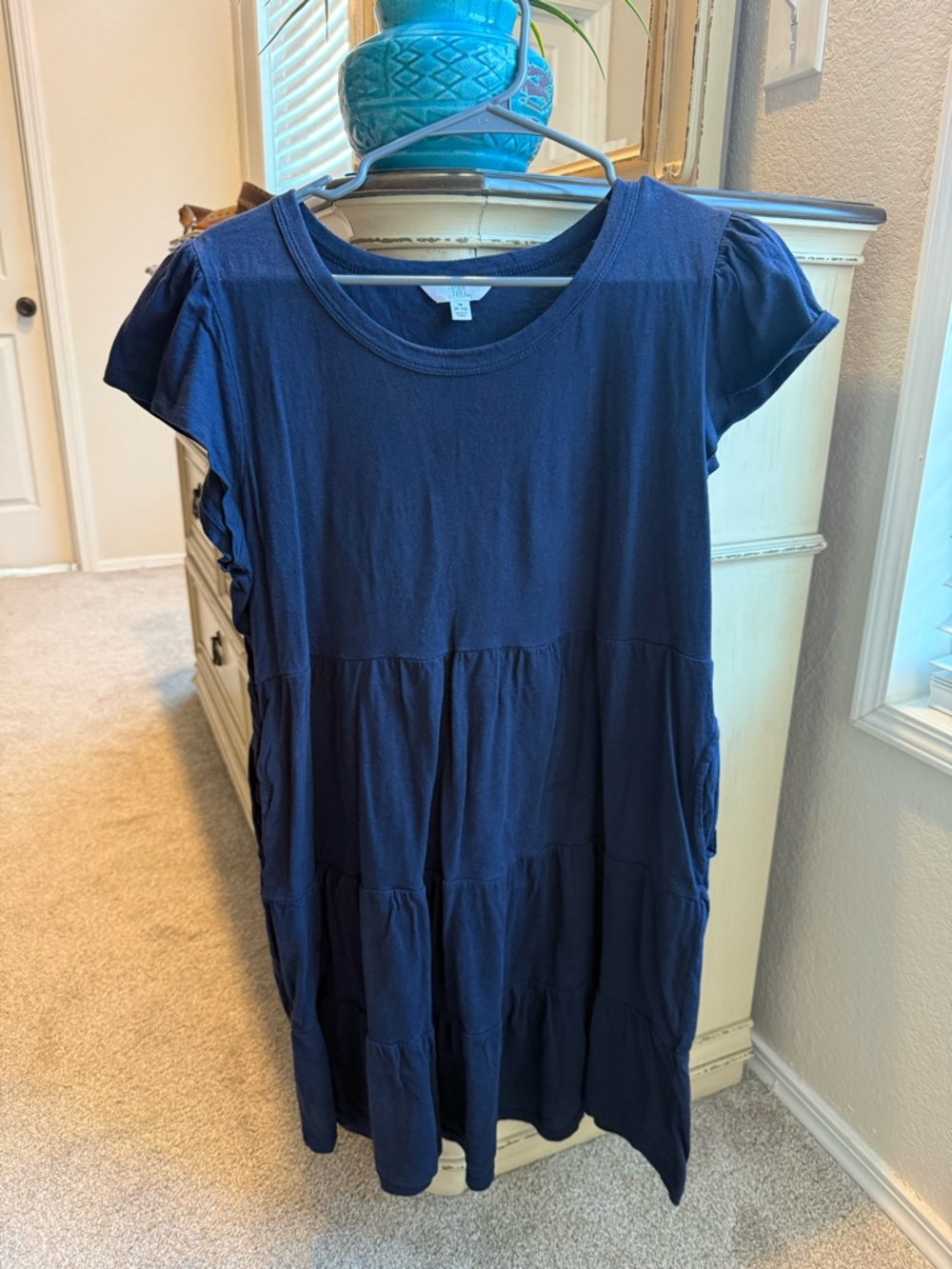 Time and Tru Navy Ruffled Hem Short Sleeve Dress